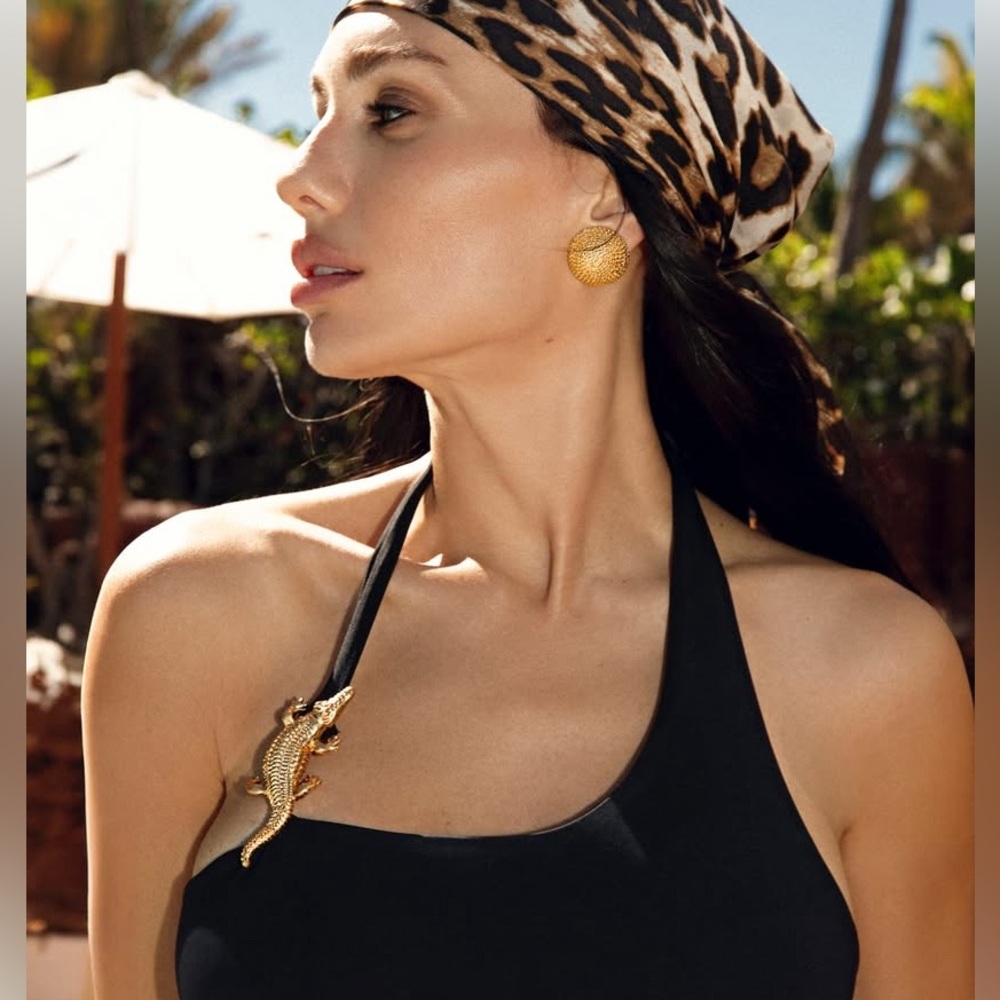 Zara Crocodile Black One-Piece Swimsuit